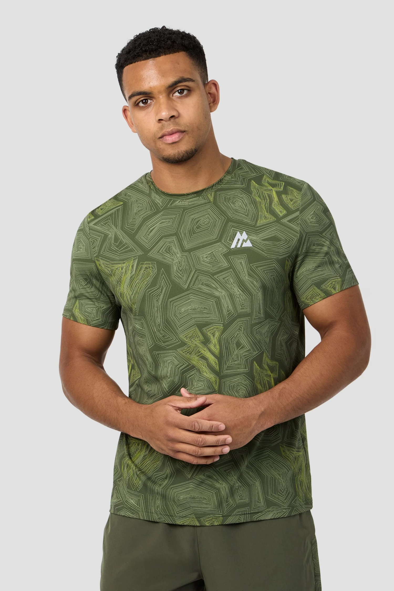 Geo M Print T-Shirt - Elm Geo M Print T-Shirt - Elm -MONTIREX CLOHTING SALE GEOMPRINT SHIRT GREEN 1 scaled