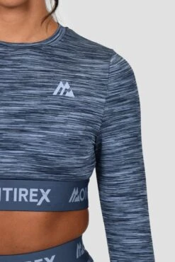 Icon Lite Long Sleeve Crop Top - Deep Indigo/Province/Greyed Indigo -MONTIREX CLOHTING SALE ICON CONTRAST 2.0 CROP DEEP INDIGO PROVINCE GREYED INDIGO logo detail
