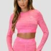Icon Lite Long Sleeve Crop Top - Pink Multi -MONTIREX CLOHTING SALE ICON LITE LS CROP FUCHSHIA CANDY FLOSS PINK ROSE FRAMBOISE close front