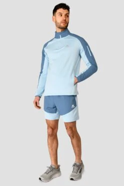 Summit Poly Short - Moonstone Marl/Steel Blue 4 Summit Poly Short - Moonstone Marl/Steel Blue -MONTIREX CLOHTING SALE SUMMIT POLY 1 4 ZIP MOONSTONE MARL STEEL BLUE front 1