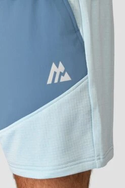Summit Poly Short - Moonstone Marl/Steel Blue 8 Summit Poly Short - Moonstone Marl/Steel Blue -MONTIREX CLOHTING SALE SUMMIT POLY SHORT MOONSTONE MARL STEEL BLUE close detail
