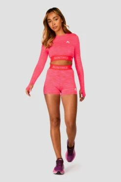 Trail Icon Long Sleeve Crop - Neon Pink/Red -MONTIREX CLOHTING SALE TRAIL ICON LS CROP NEON PINK MAGENTA PINK PUNCH SHOCKING PINK FIESTA RED front