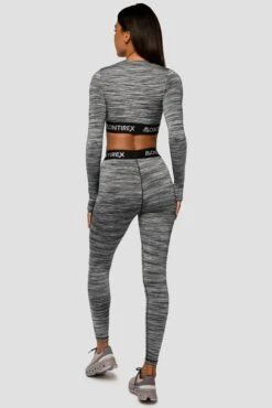 Trail Icon Long Sleeve Crop - Black/Grey Multi -MONTIREX CLOHTING SALE Trail Icon LS Crop GREY BLACK WHITE Full Back
