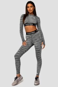 Trail Icon Long Sleeve Crop - Black/Grey Multi -MONTIREX CLOHTING SALE Trail Icon LS Crop GREY BLACK WHITE Full Front