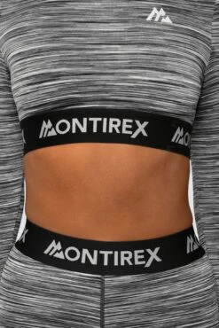 Trail Icon Long Sleeve Crop - Black/Grey Multi -MONTIREX CLOHTING SALE TrailIconLSCrop GREY BLACK WHITE Close
